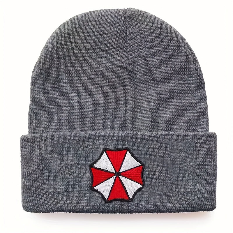 Protective Umbrella Embroidery Knit Hat for Winter