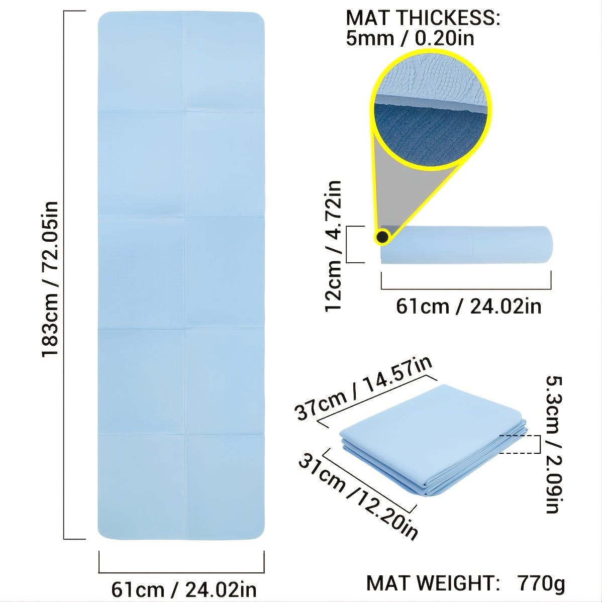 Foldable Yoga Mat - Non Slip Surface - Moisture Resistant