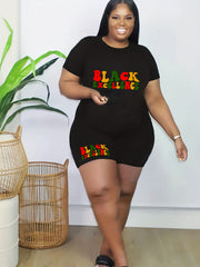 Casual Outfits Two Piece Set Women's Plus Letter Print Short Sleeve