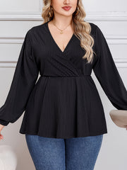 Lantern Sleeve Ribbed Blouse