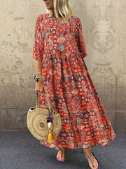 Boho Dress Women's Plus Size Allover Print Half Sleeve Maxi Dress