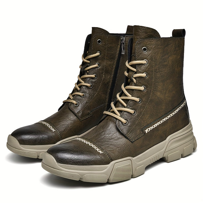 Men's Cap Toe Lace up Boots with Side Zipper Dark Academia