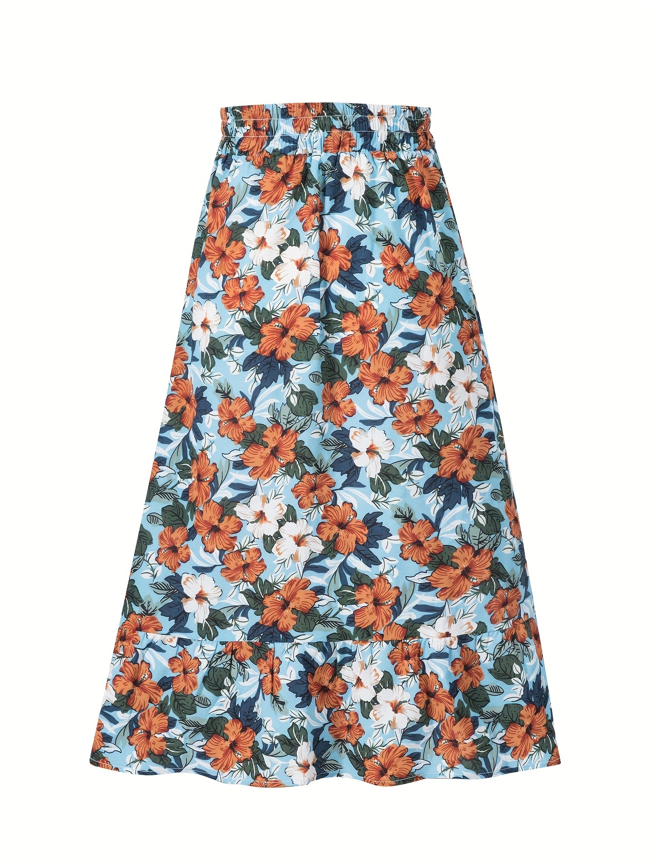Boho Floral Print High Waist Tiered Skirts Pleated Vacation Layered Maxi