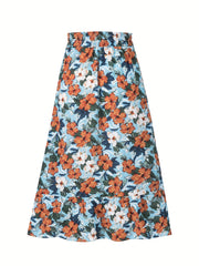 Boho Floral Print High Waist Tiered Skirts Pleated Vacation Layered Maxi