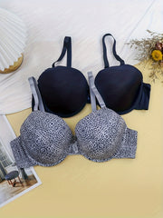 2 Pack Plus Size Leopard Print Bras Set Padded Molded Cup 2pcs Set