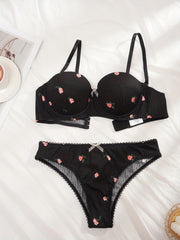 Floral Print Push Up Bra & Panties Set