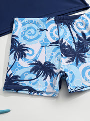 Boys Coconut Tree Swimwear Set Short Sleeves Quick Dry Casual Kids Clothes