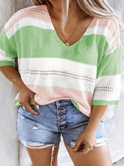 Women's Plus Eyelet Embroidered V Neck Sweater