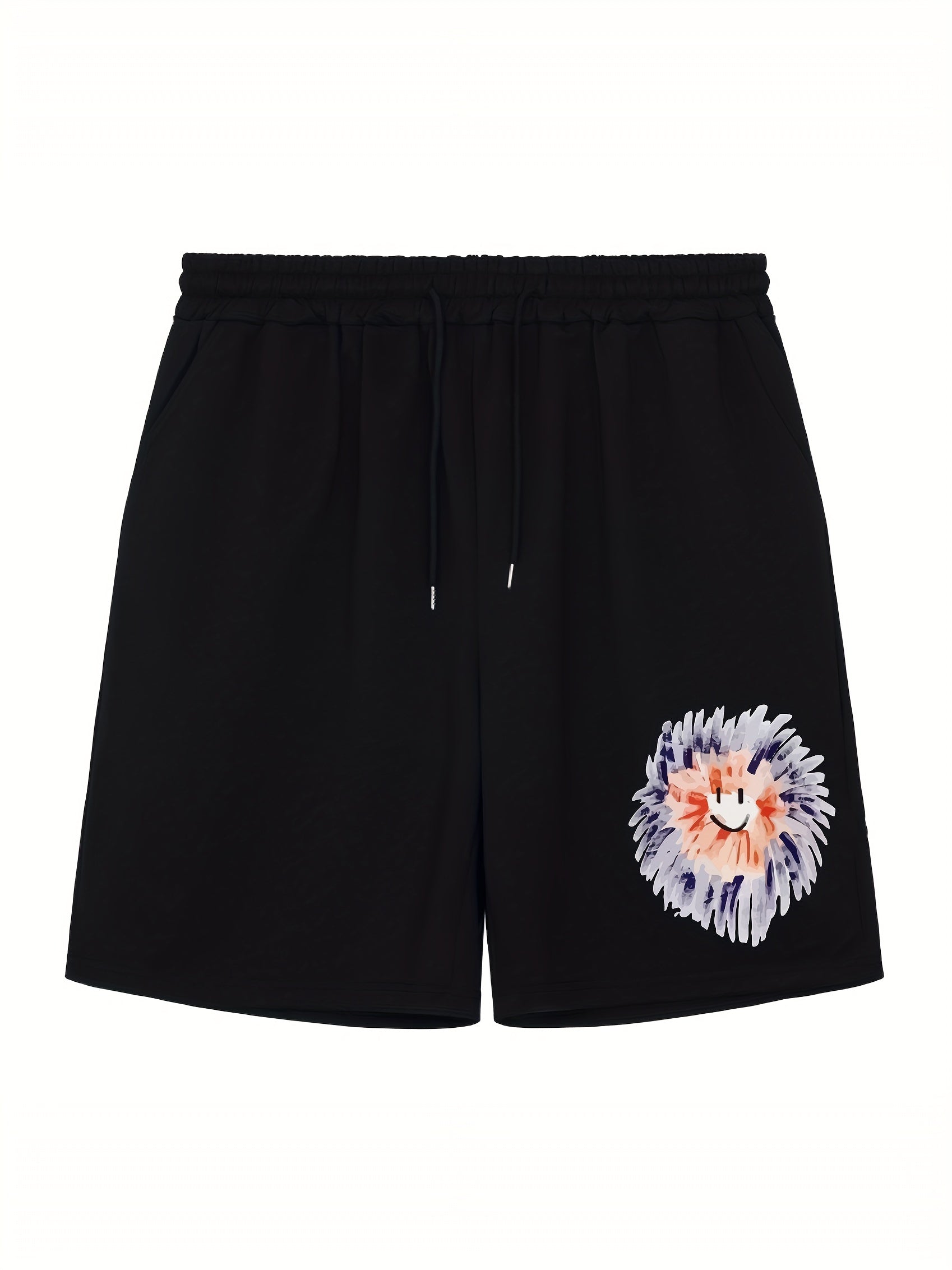 Men's Floral Smile Graphic Athletic Shorts Drawstring Fitness Gym Outdoor