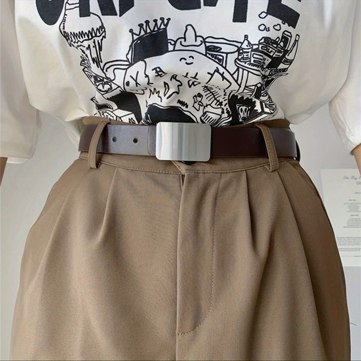 Punk Metal Buckle Belt Unisex Vintage PU Leather Jeans Pants Belt