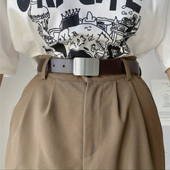 Punk Metal Buckle Belt Unisex Vintage PU Leather Jeans Pants Belt