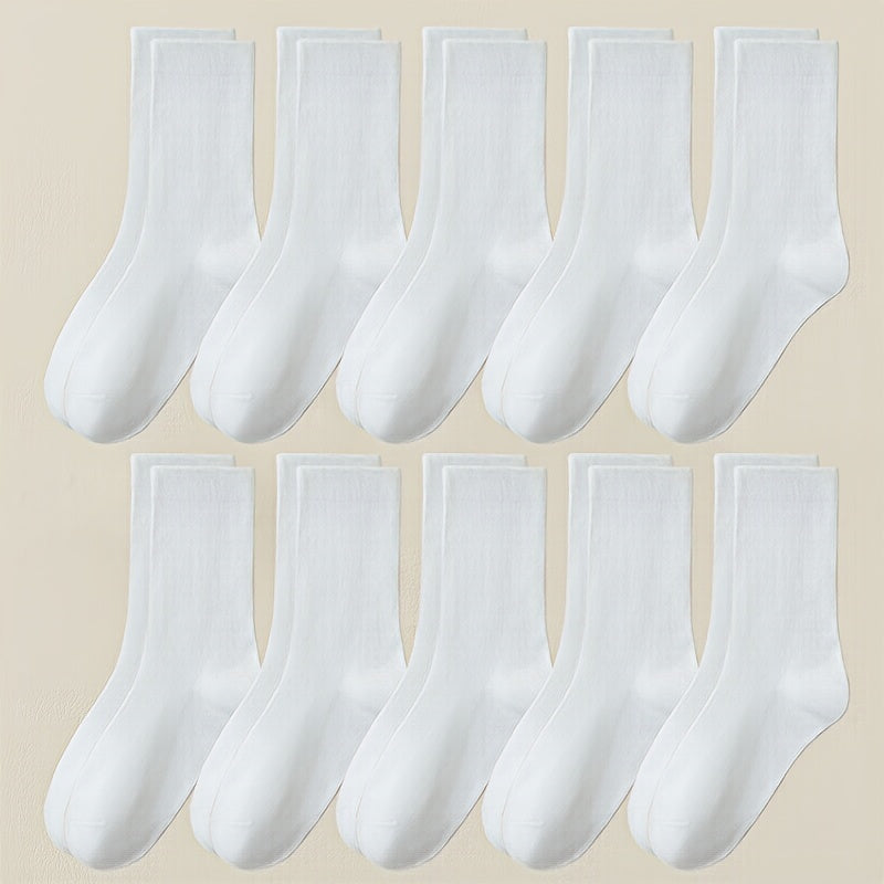 10 Pairs Women's Solid Socks, Comfy & Breathable All Match Stockings