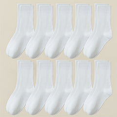 10 Pairs Women's Solid Socks, Comfy & Breathable All Match Stockings