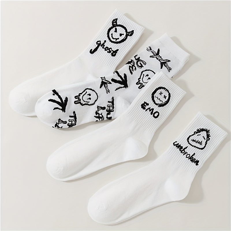 4 Pairs Cartoon Print Socks Halloween Mid Tube Women's Stockings