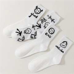 4 Pairs Cartoon Print Socks Halloween Mid Tube Women's Stockings