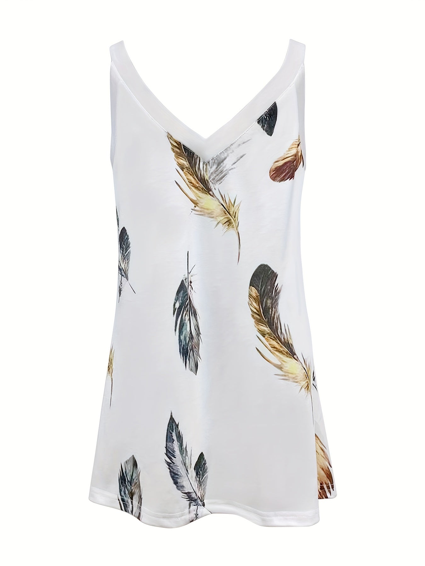 Feather Print V Neck Tank Top Casual Summer & Spring Top