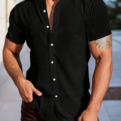 Men's Solid Short Sleeve Button Up Shirt
