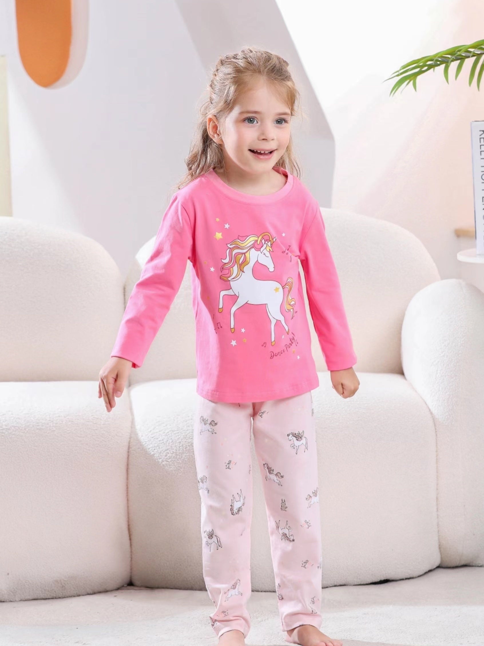 Kids Unicorn Print Pajama Set Crew Neck Top Long Sleeve Pants