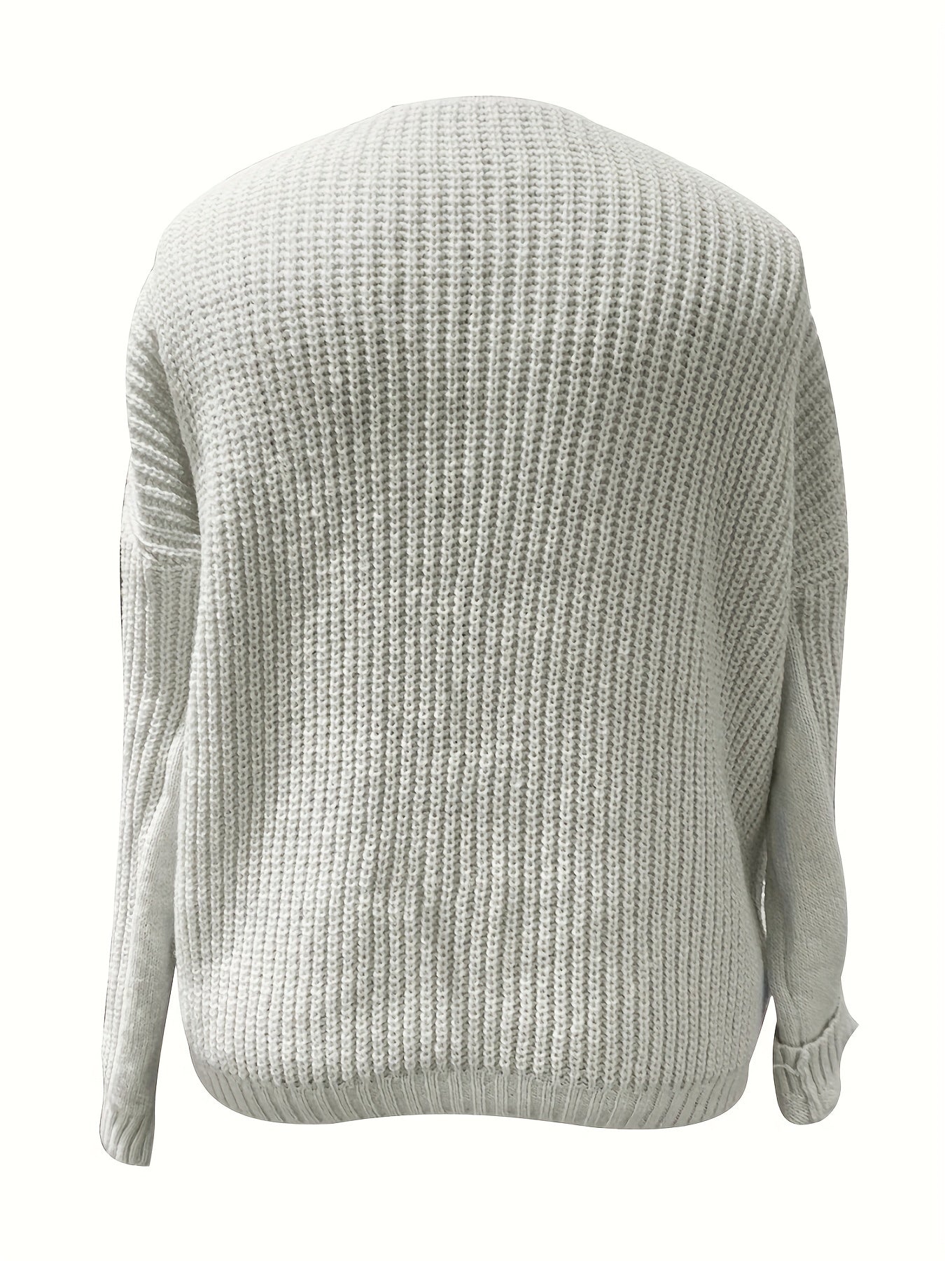 Casual Sweater Solid Cable Long Sleeve V Neck Stretch Jumper