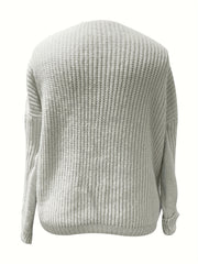 Casual Sweater Solid Cable Long Sleeve V Neck Stretch Jumper