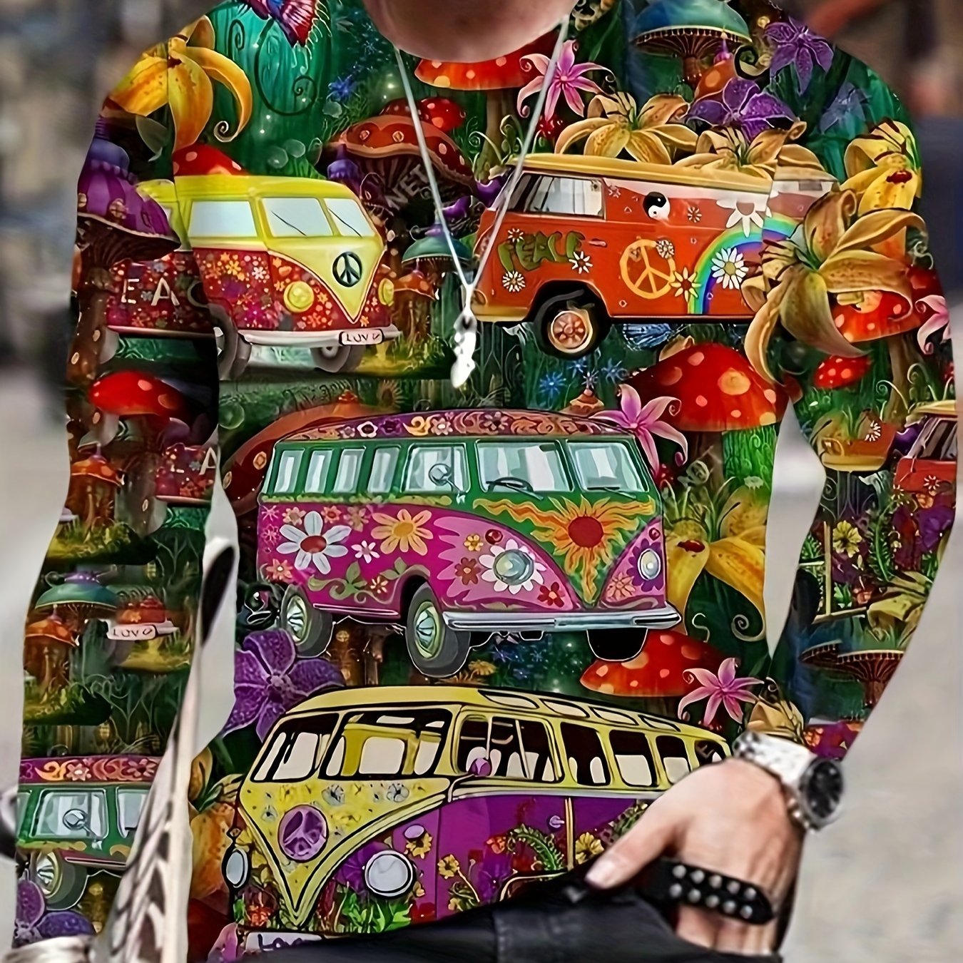 Bus Print Men's Long Sleeve Novelty T shirt Autumn Stylish Tee