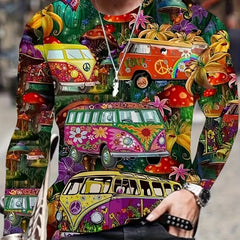 Bus Print Men's Long Sleeve Novelty T shirt Autumn Stylish Tee