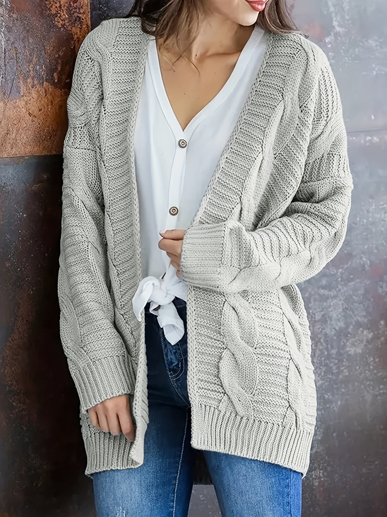 Cable Knit Open Front Sweater Cardigan