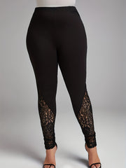 Casual Leggings Women's Plus Contrast Lace Solid Elastic