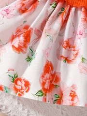 2pcs Baby Girl Floral Puffy Stitching Dress Bandana Dress