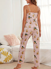 Avocado Print Pajama Set Crew Neck Cami Top & Pants Women's Sleepwear