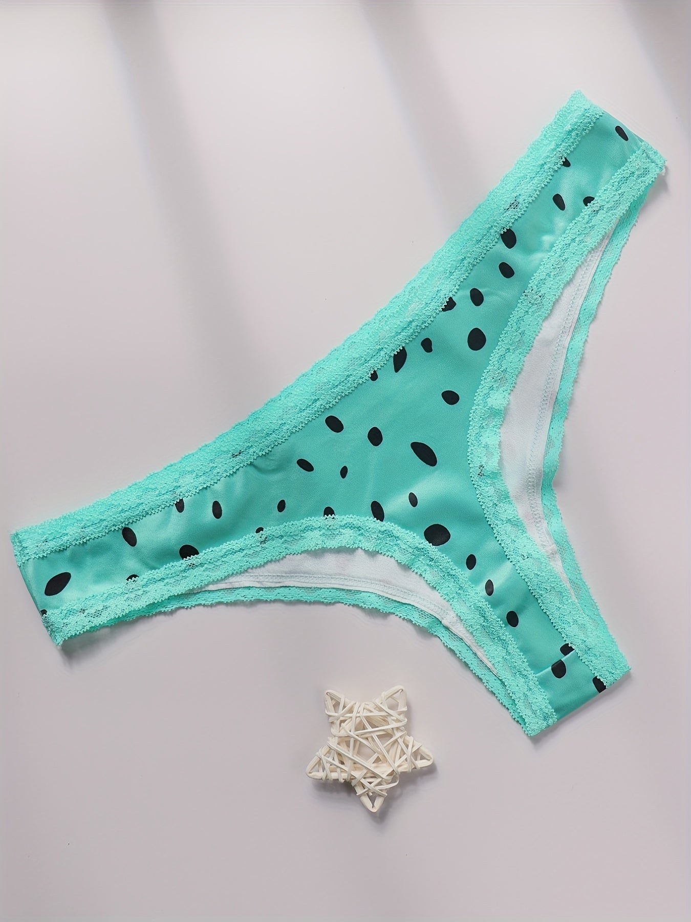 Dot Print Lace Trim Hipster Underwear