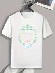 Bear Pattern Print Men's Comfy Sports T shirt Graphic Tee