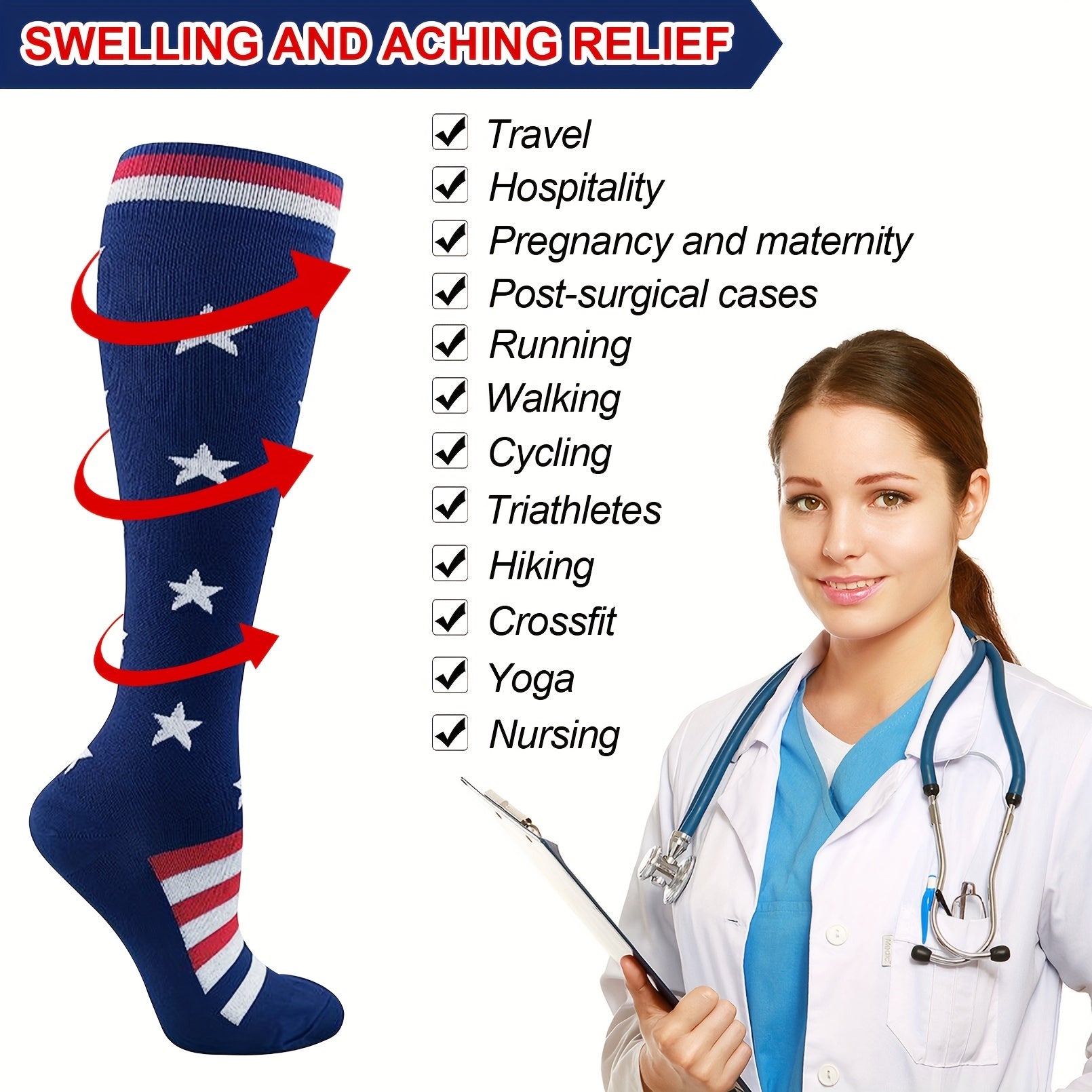 Stretchy Compression Socks for Women - Sports Calf Socks for Cycling & Running