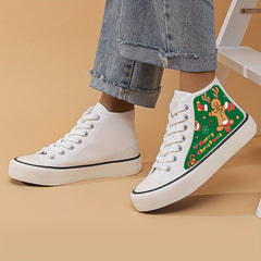 Christmas Gingerbread Print Lightweight High Top Canvas Sneakers