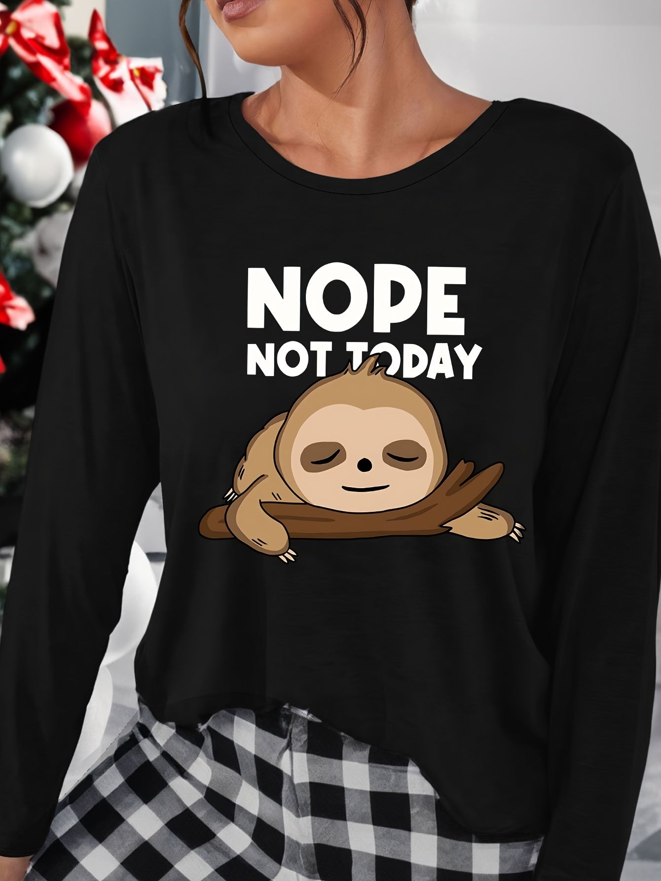 Letter Print Lounge Tops Long Sleeve Crew Neck Top - Women's Loungewear