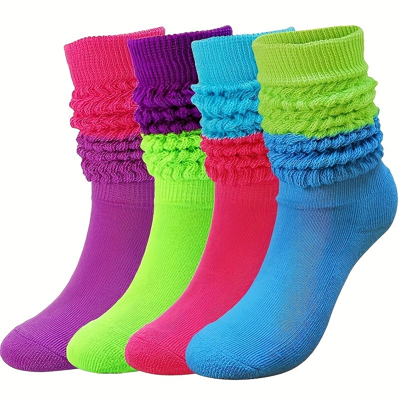 Colorful Warm Slouch Socks for Women - Chunky Knit Scrunchie Socks