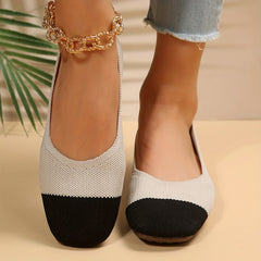 Women's Colorblock Knit Ballet Flats Square Toe Slip On Shoes