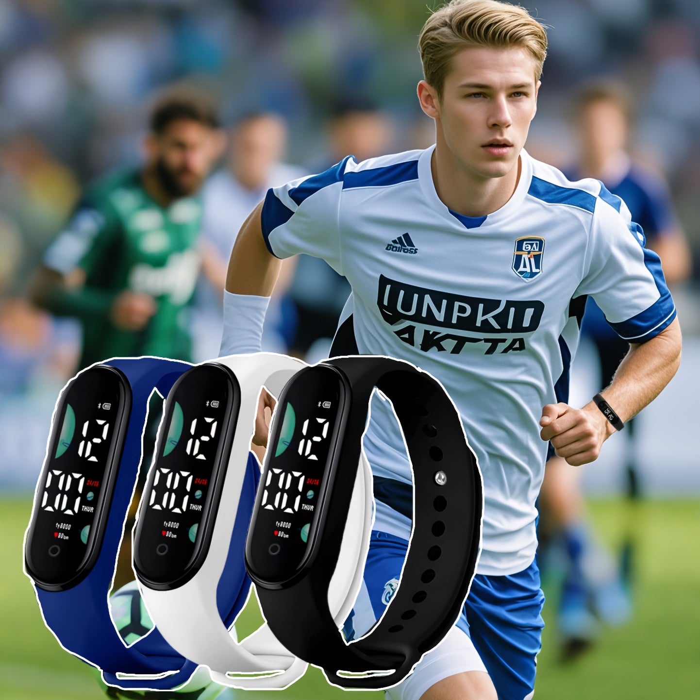 3pcs Silicone Strap Plastic Case Electronic Watch Set