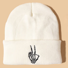 Men's Victory Sign Skull Knit Beanie Hat