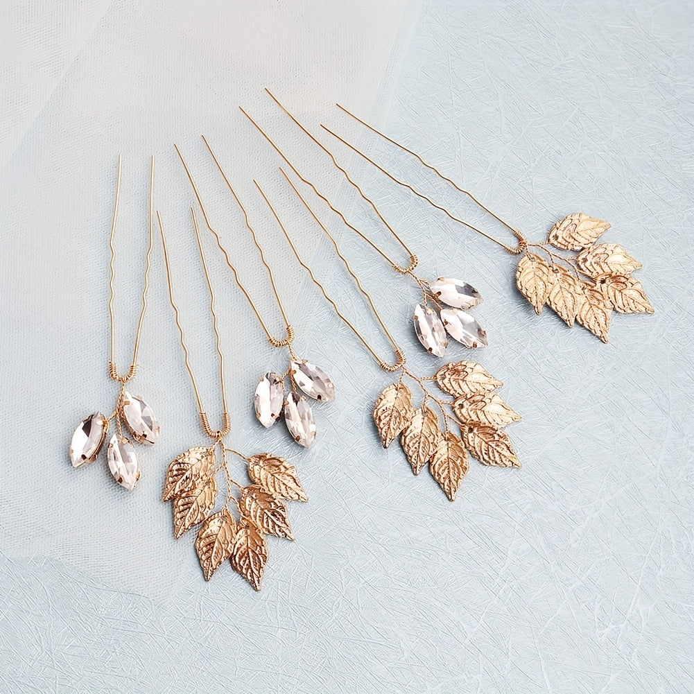 6pcs Leaf & Rhinestone Hair Pin Wedding Hair Accessory