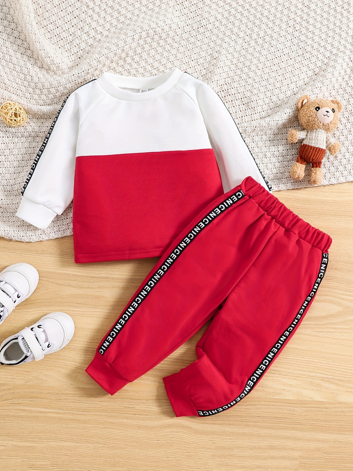 Baby Long Sleeve Sweatshirt Trousers Set Letter Block Stylish Outfit