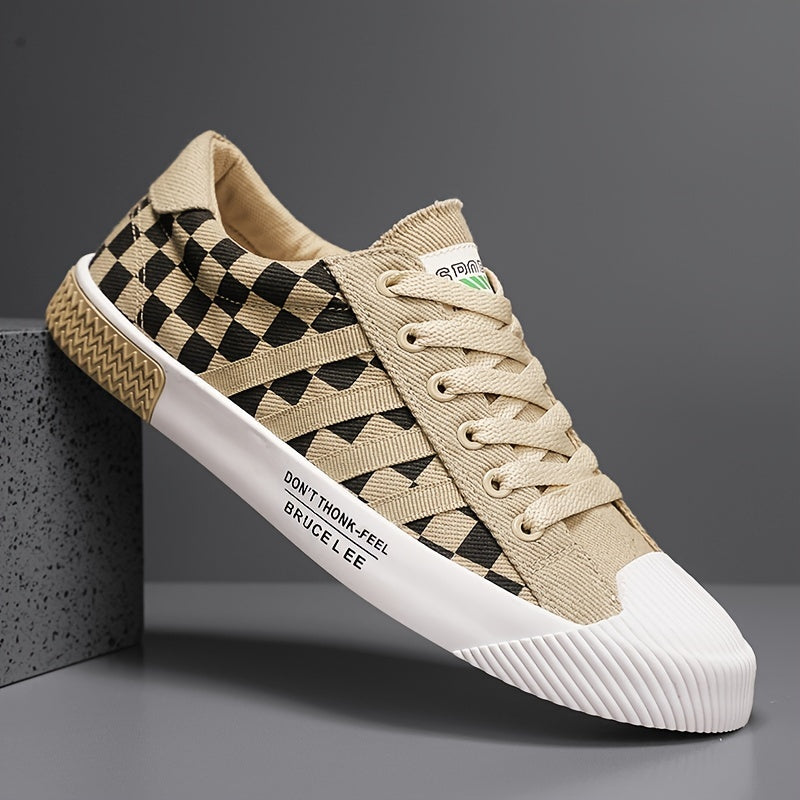 Men's Checkered Lace-up Canvas Skate Shoes Breathable