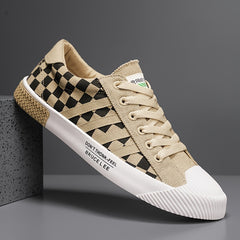 Men's Checkered Lace-up Canvas Skate Shoes Breathable
