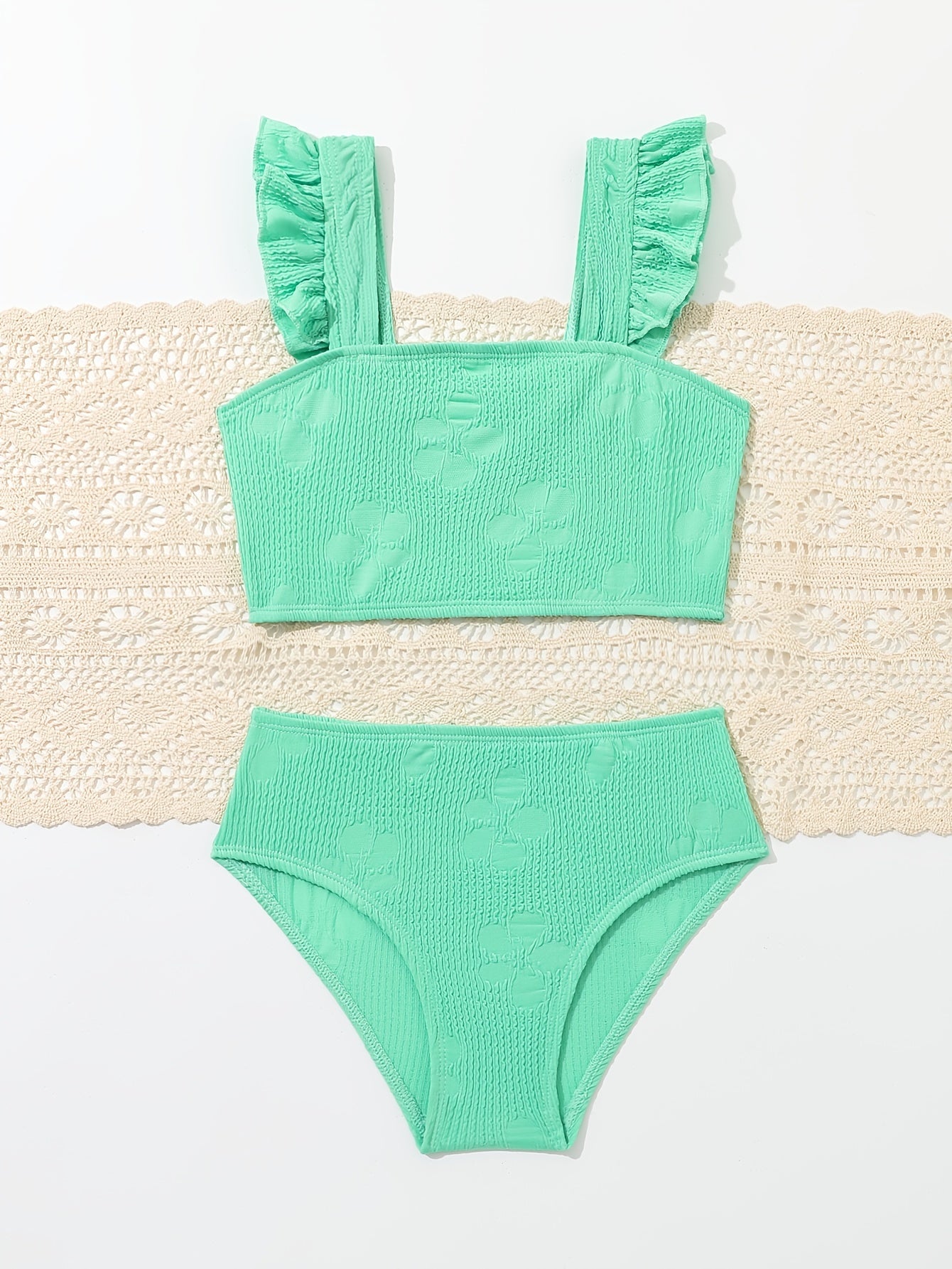 2pcs Toddler Girls Ruffle Bathing Suit Set - Summer Beach Vacation
