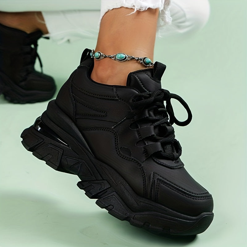 Women's Chunky Sneakers Height Increasing Lace Up Sports Shoes