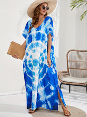 Boho Cover Up Spiral Tie Dye Print Kaftan Maxi Dress