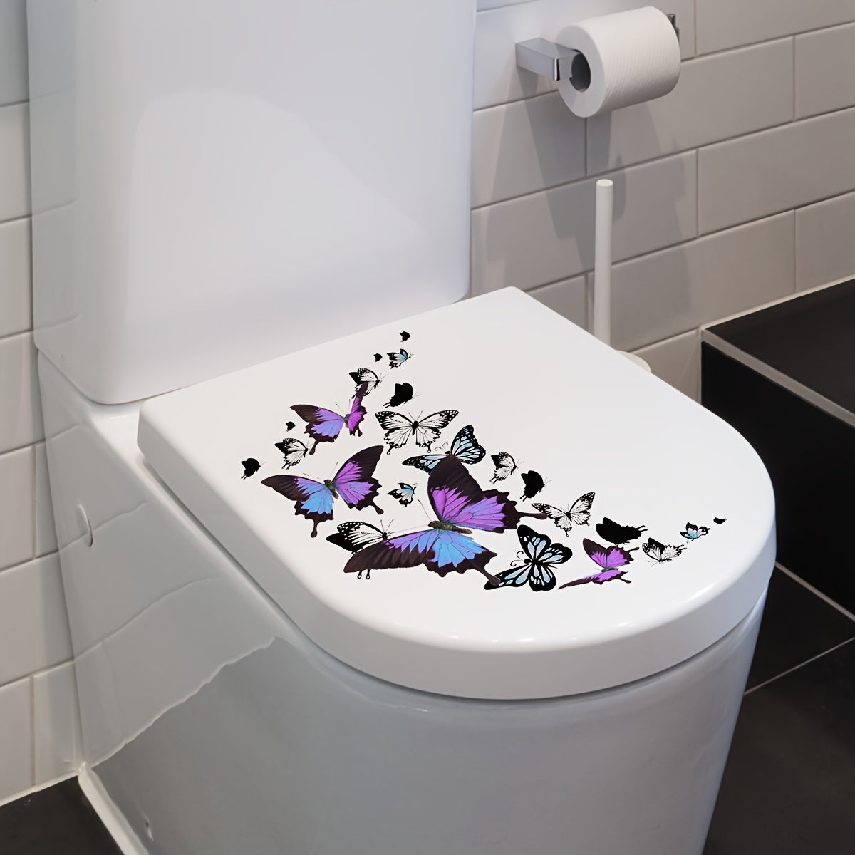Colorful Butterfly Toilet Sticker, Decorative Waterproof PVC Wall Sticker