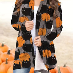 Pumpkin Pattern Cardigan Open Front Long Sleeve Women's Clothing