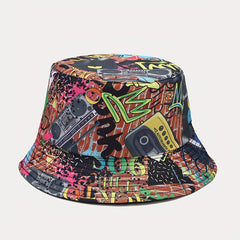 Retro Full Print Double Sided Fisherman Hat Outdoor Sun Protection Hat