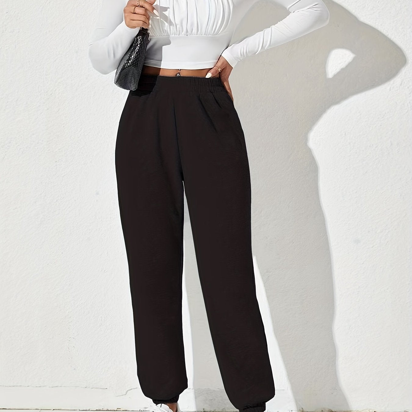 Elastic Waist Baggy Pants Casual Loose Pants For Spring & Fall